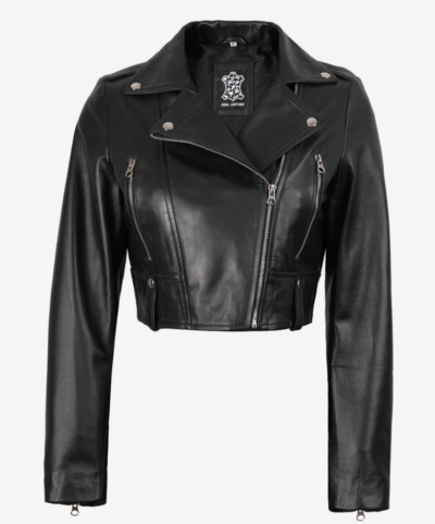 Women’s Edgy Black Cropped Leather Moto Jacket