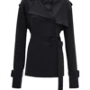 Women’s Elegant Black Satin Double-Breasted Trench Coat