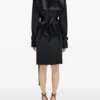 Women’s Elegant Black Satin Double-Breasted Trench Coat