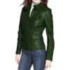 Women’s Forest Green Quilted Biker Jacket
