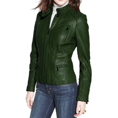 Women’s Forest Green Quilted Biker Jacket