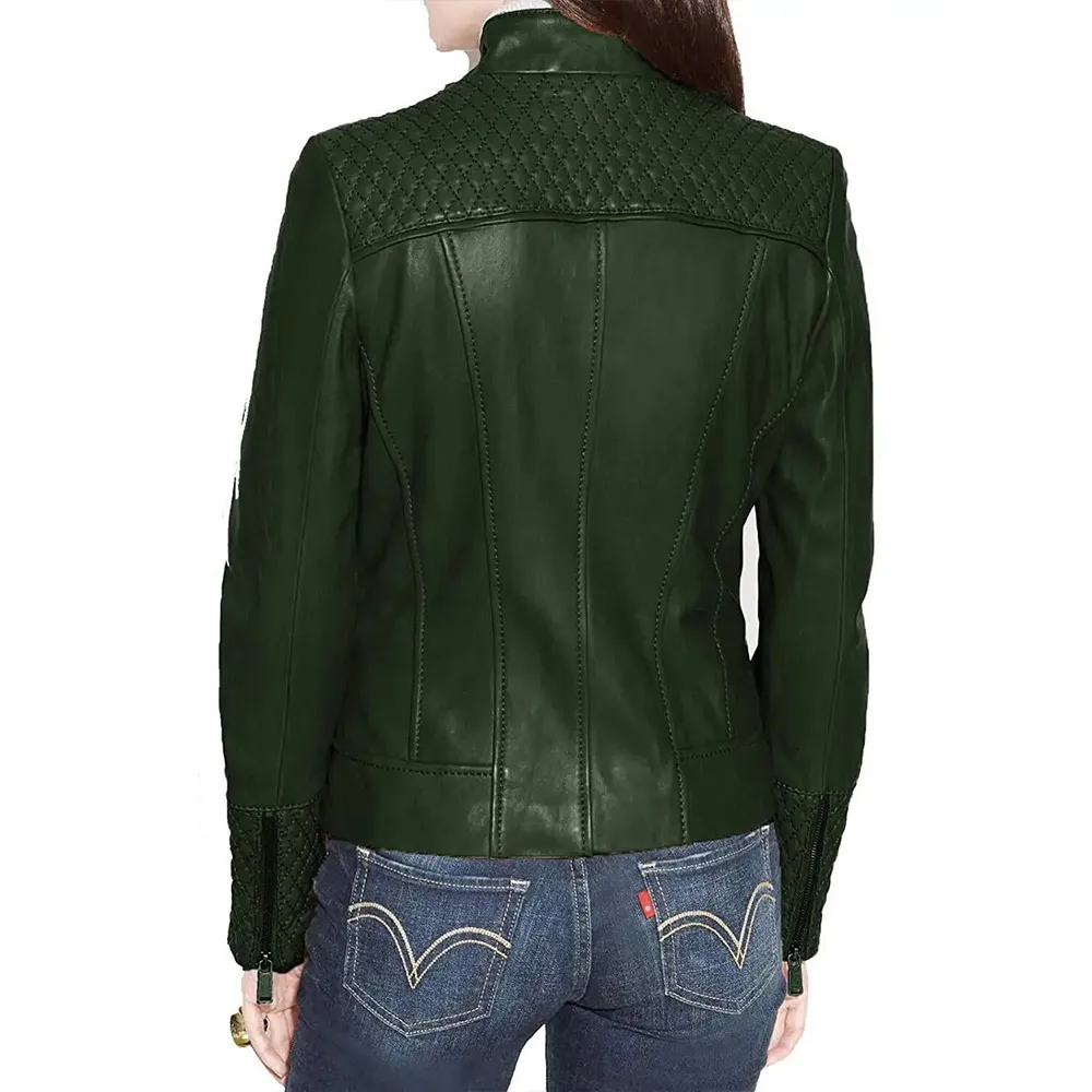 Women’s Forest Green Quilted Biker Jacket