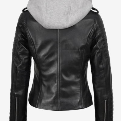 Women’s Hooded Asymmetrical Black Biker Leather Jacket