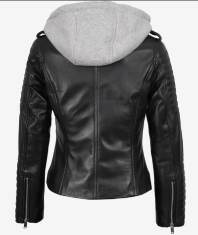 Women’s Hooded Asymmetrical Black Biker Leather Jacket