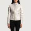 Women’s Ice Silver Quilted Moto Leather Jacket