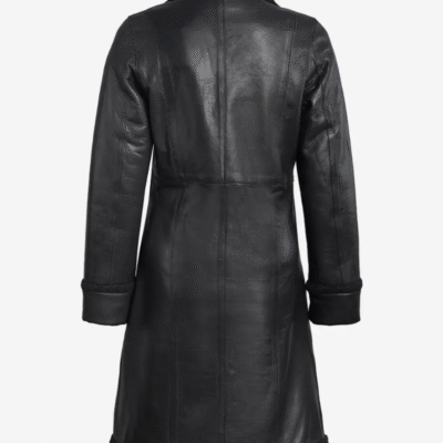 Women’s Mid-Length Real Leather Coat with Black Shearling