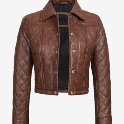 Women’s Quilted Cognac Leather Crop Jacket
