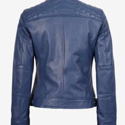 Women’s Real Lambskin Blue Quilted Moto Jacket