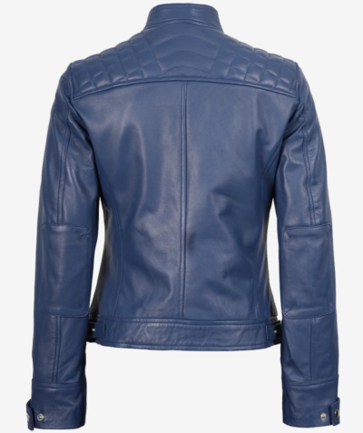 Women’s Real Lambskin Blue Quilted Moto Jacket