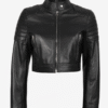 Women’s Real Leather Black Cropped Moto Jacket