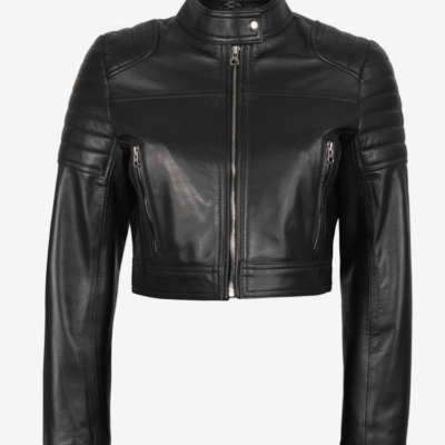 Women’s Real Leather Black Cropped Moto Jacket