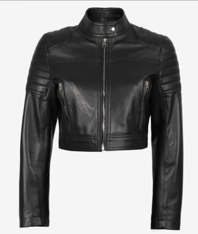 Women’s Real Leather Black Cropped Moto Jacket