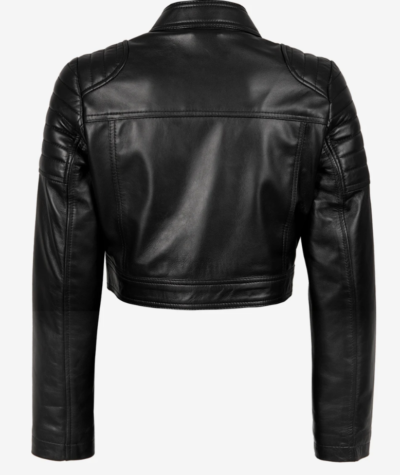 Women’s Real Leather Black Cropped Moto Jacket