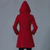 Women’s Red Hooded Single-Breasted Designer Coat