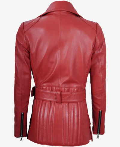 Womens Red Moto Leather-Jacket back