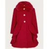 Women’s Red Wool Swing Coat with Luxurious Fur Collar