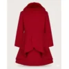 Women’s Red Wool Swing Coat with Luxurious Fur Collar