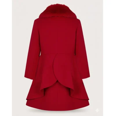 Women’s Red Wool Swing Coat with Luxurious Fur Collar