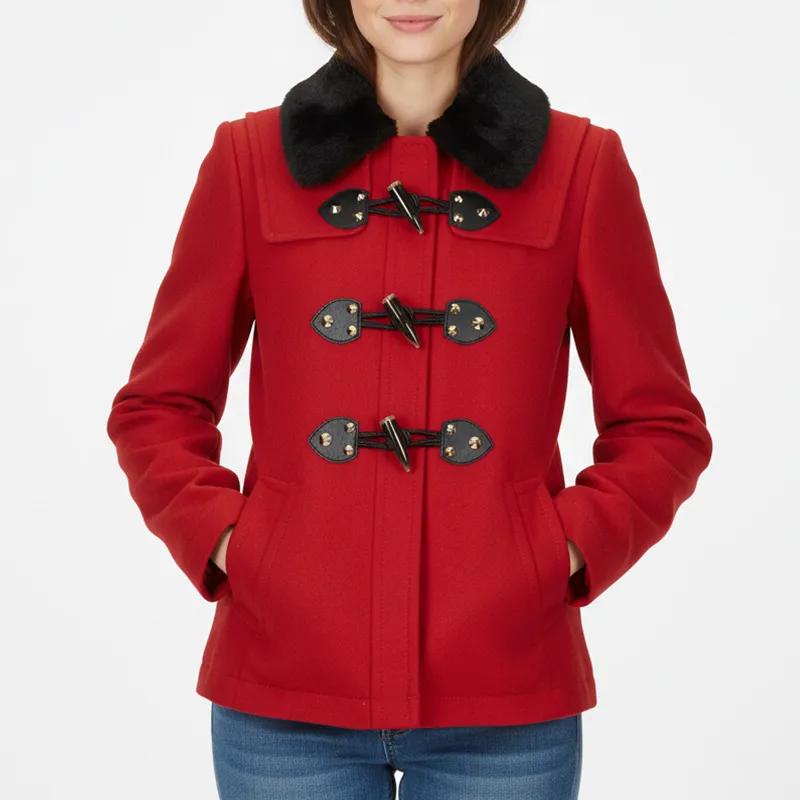 Women’s Red Wool Toggle Duffle Jacket