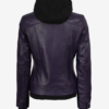 Women’s Removable-Hood Purple Bomber Leather Jacket