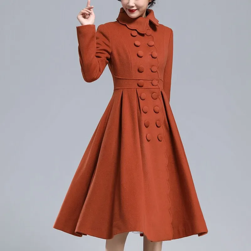 Women’s Retro 1940s Burnt Orange Princess Wool Coat
