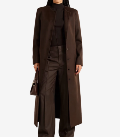 Women’s Rosario Chocolate Brown Collarless Wool Trench