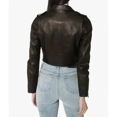 Women’s Sleek Black Cropped Biker Leather Jacket