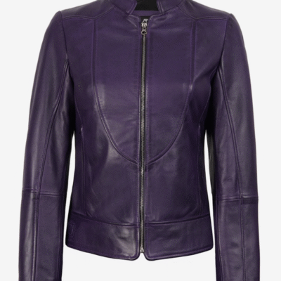 Women’s Stylish Purple Biker-Style Leather Jacket