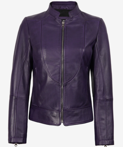 Women’s Stylish Purple Biker-Style Leather Jacket