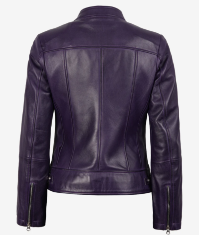 Women’s Stylish Purple Biker-Style Leather Jacket