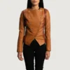 Women’s Tan Overlap Moto Leather Jacket