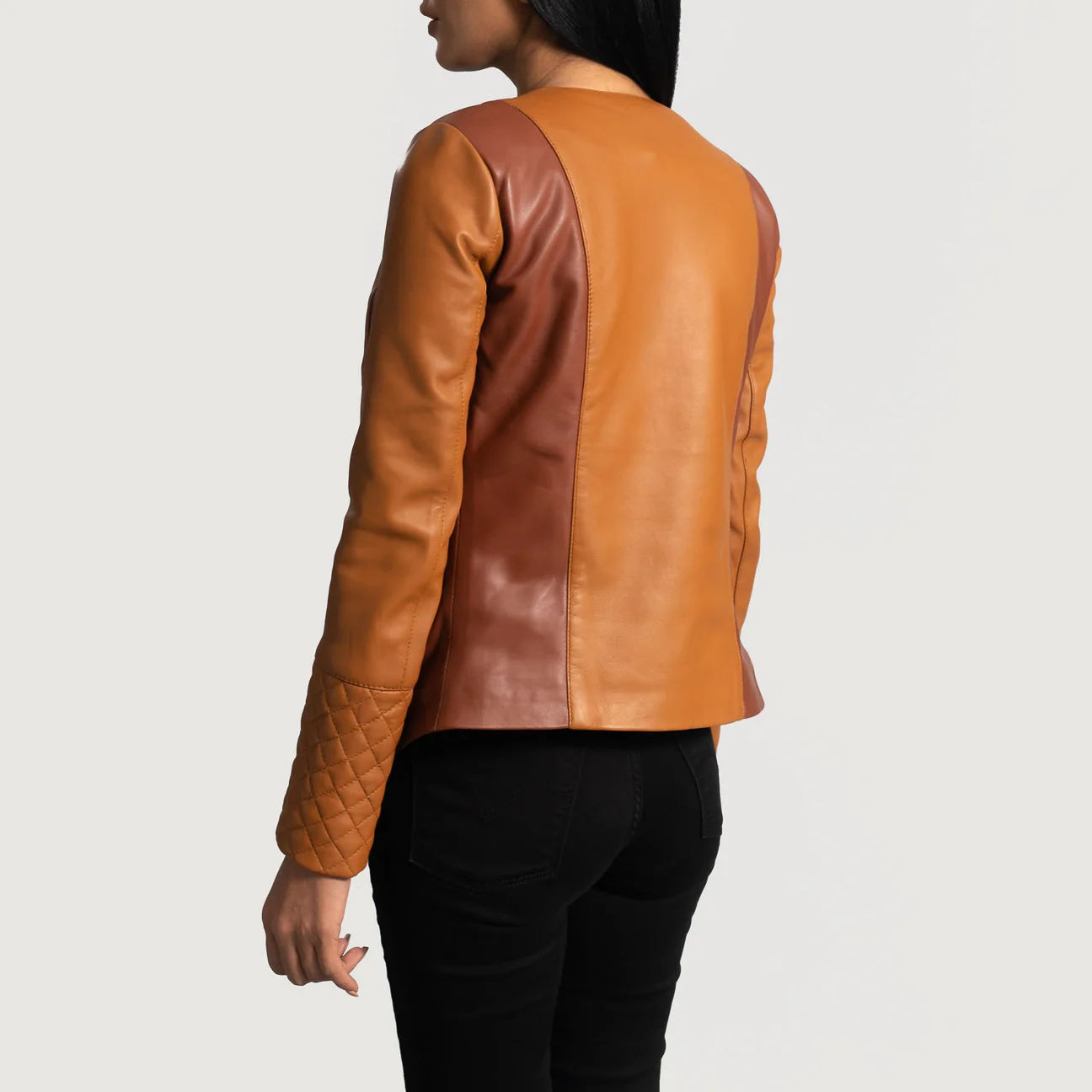Women’s Tan Overlap Moto Leather Jacket