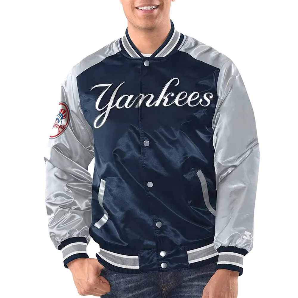 Yankees Navy & Silver Renegade Satin Jacket