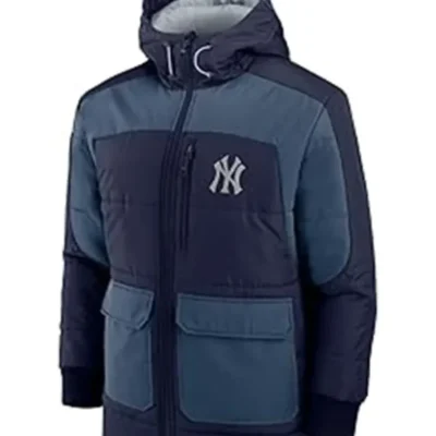 NY-Yankees-Full-Zip-Grey-Puffer-Jackets front