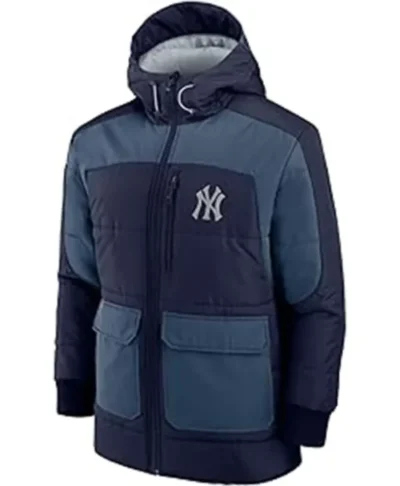 NY-Yankees-Full-Zip-Grey-Puffer-Jackets front