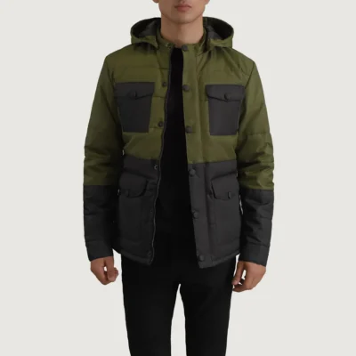 Black & Green Wayne Hooded Puffer Jacket