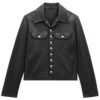 Black Lambskin Leather Trucker Jacket