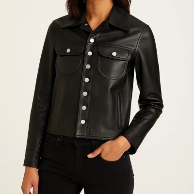 Black Lambskin Leather Trucker Jacket