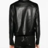 Black Lambskin Leather Trucker Jacket with Buckle