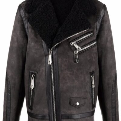 Black Suede Faux Shearling Biker Jacket