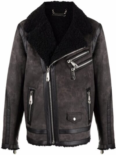 Black Suede Faux Shearling Biker Jacket