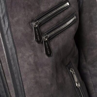 Black Suede Faux Shearling Biker Jacket