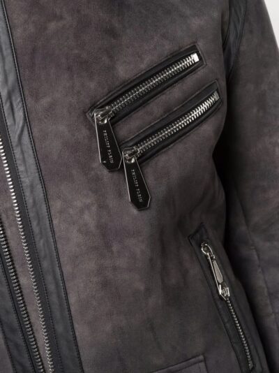 Black Suede Faux Shearling Biker Jacket