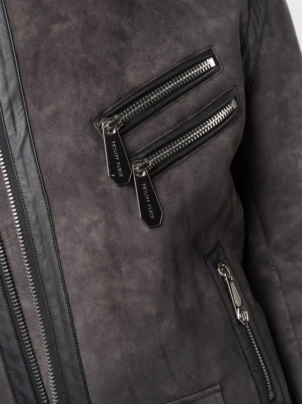 Black Suede Faux Shearling Biker Jacket