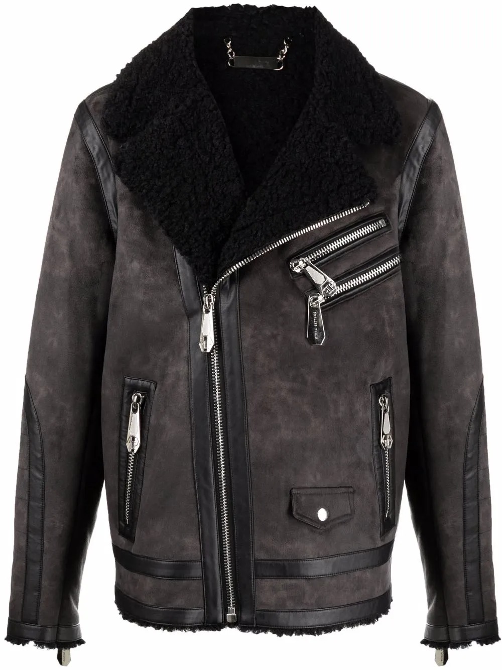 Black Suede Faux Shearling Biker Jacket