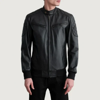 Black Sven Leather Bomber Jacket