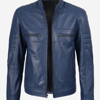 Blue Men’s Moto-Style Leather Jacket