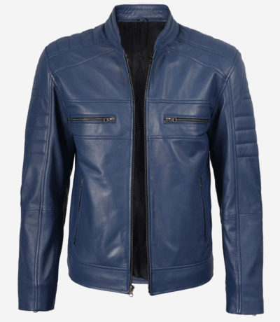 Blue Men’s Moto-Style Leather Jacket