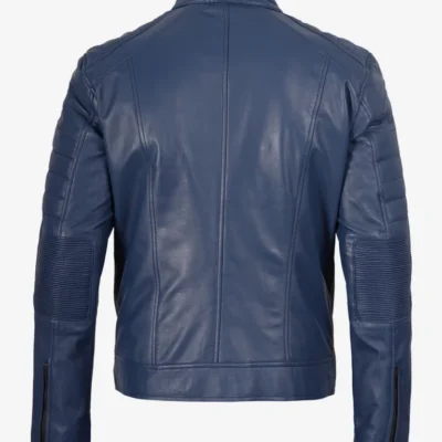 Blue Men’s Moto-Style Leather Jacket