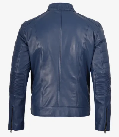 Blue Men’s Moto-Style Leather Jacket